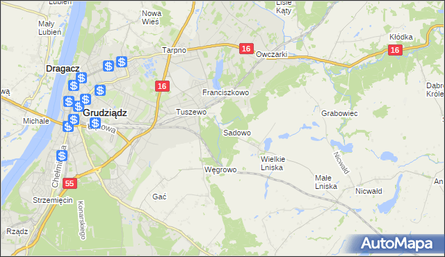 mapa Sadowo gmina Grudziądz, Sadowo gmina Grudziądz na mapie Targeo