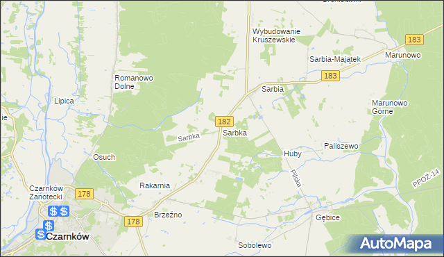 mapa Sarbka gmina Czarnków, Sarbka gmina Czarnków na mapie Targeo