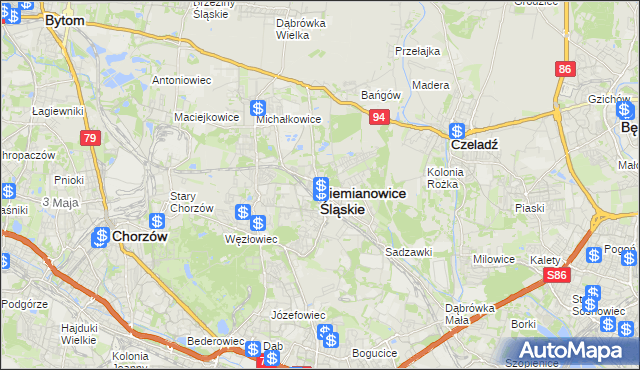 mapa Siemianowice Śląskie, Siemianowice Śląskie na mapie Targeo