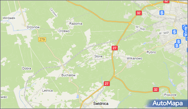 mapa Słone gmina Świdnica, Słone gmina Świdnica na mapie Targeo