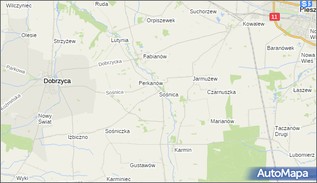 mapa Sośnica gmina Dobrzyca, Sośnica gmina Dobrzyca na mapie Targeo