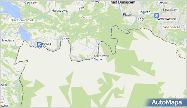 mapa Sromowce Niżne, Sromowce Niżne na mapie Targeo