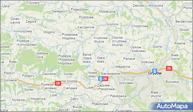 mapa Stara Wieś gmina Grybów, Stara Wieś gmina Grybów na mapie Targeo