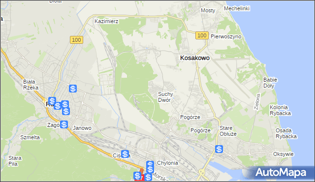 mapa Suchy Dwór gmina Kosakowo, Suchy Dwór gmina Kosakowo na mapie Targeo