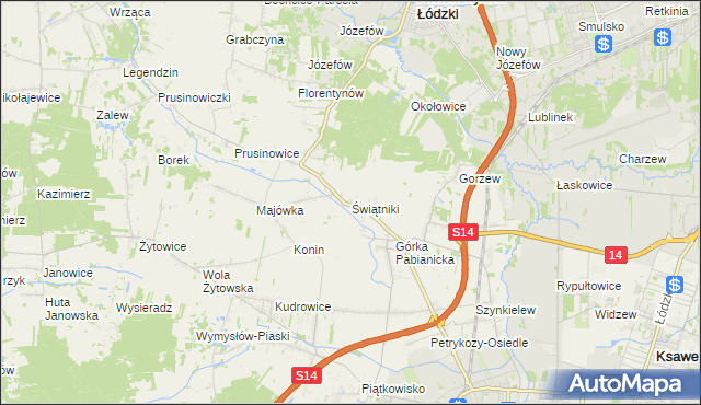 mapa Świątniki gmina Pabianice, Świątniki gmina Pabianice na mapie Targeo