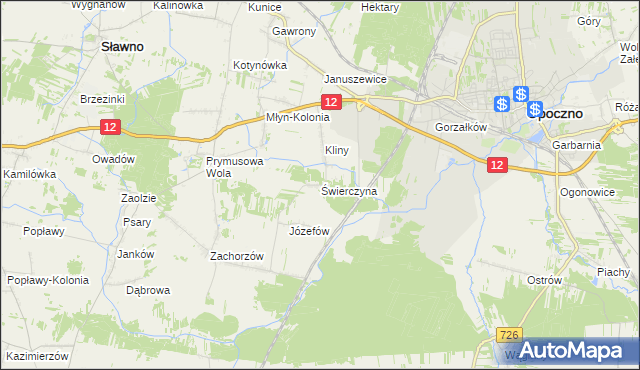 mapa Świerczyna gmina Opoczno, Świerczyna gmina Opoczno na mapie Targeo