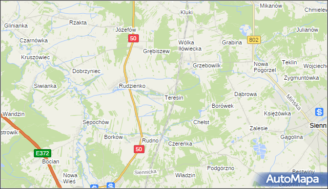 mapa Teresin gmina Kołbiel, Teresin gmina Kołbiel na mapie Targeo