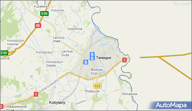 mapa Terespol powiat bialski, Terespol powiat bialski na mapie Targeo