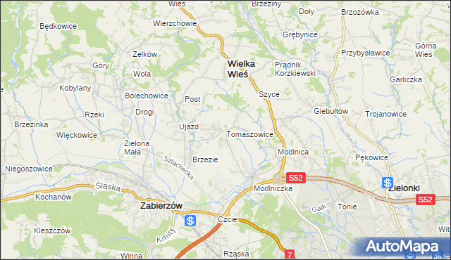 mapa Tomaszowice gmina Wielka Wieś, Tomaszowice gmina Wielka Wieś na mapie Targeo