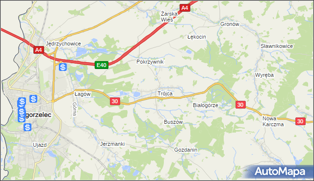 mapa Trójca gmina Zgorzelec, Trójca gmina Zgorzelec na mapie Targeo