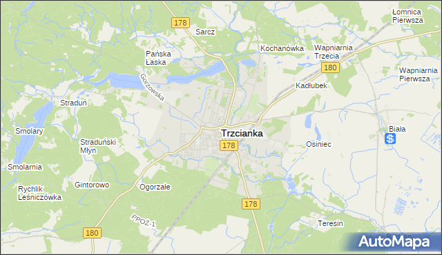mapa Trzcianka powiat czarnkowsko-trzcianecki, Trzcianka powiat czarnkowsko-trzcianecki na mapie Targeo