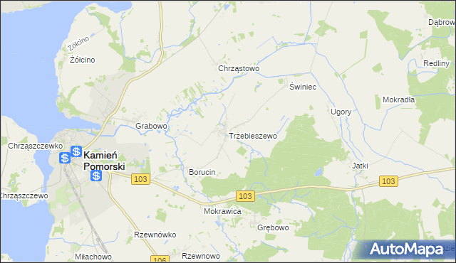 mapa Trzebieszewo, Trzebieszewo na mapie Targeo