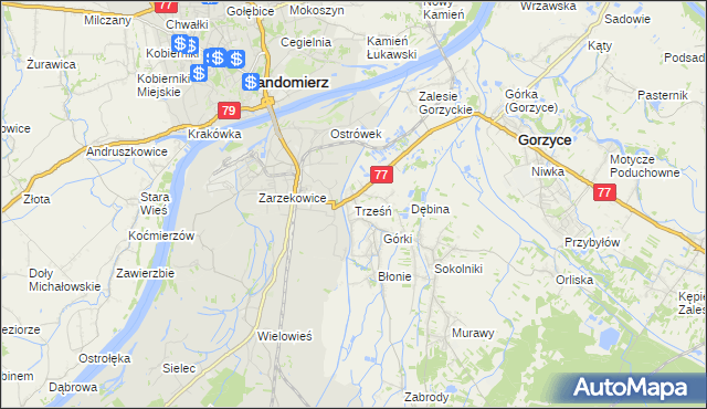 mapa Trześń gmina Gorzyce, Trześń gmina Gorzyce na mapie Targeo