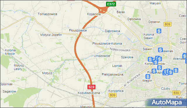 mapa Uniszowice, Uniszowice na mapie Targeo