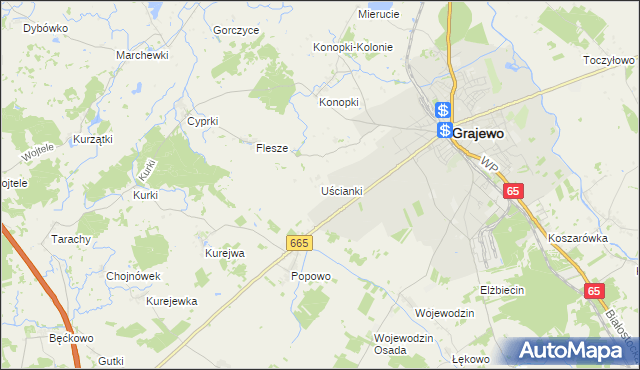 mapa Uścianki gmina Grajewo, Uścianki gmina Grajewo na mapie Targeo