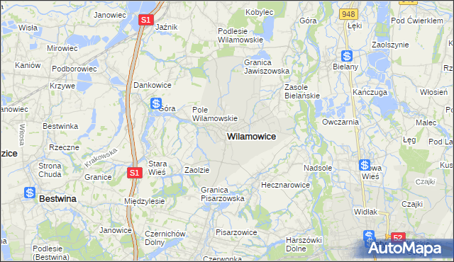 mapa Wilamowice powiat bielski, Wilamowice powiat bielski na mapie Targeo
