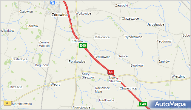 mapa Wilkowice gmina Żórawina, Wilkowice gmina Żórawina na mapie Targeo