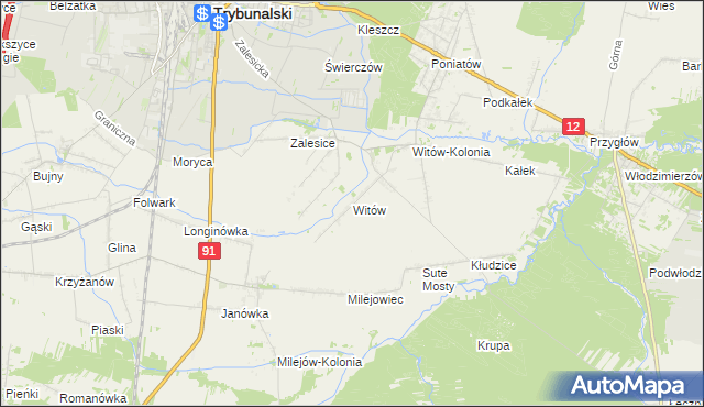 mapa Witów gmina Sulejów, Witów gmina Sulejów na mapie Targeo
