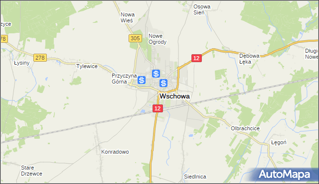 mapa Wschowa, Wschowa na mapie Targeo