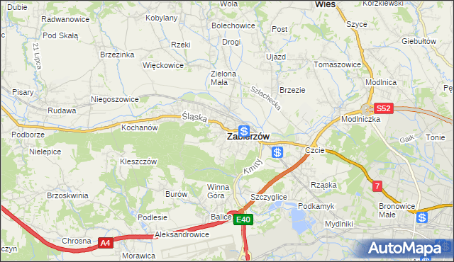 mapa Zabierzów powiat krakowski, Zabierzów powiat krakowski na mapie Targeo