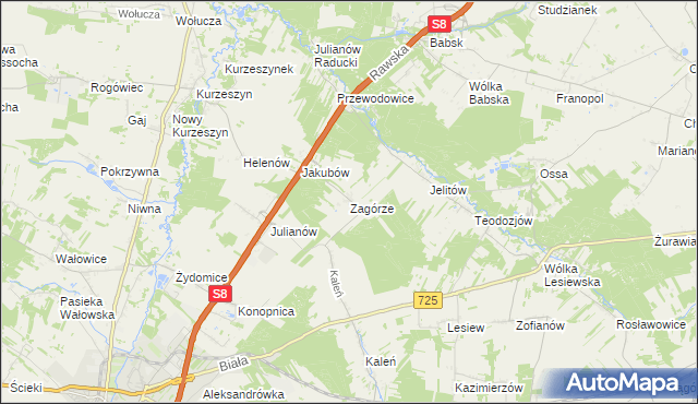 mapa Zagórze gmina Rawa Mazowiecka, Zagórze gmina Rawa Mazowiecka na mapie Targeo