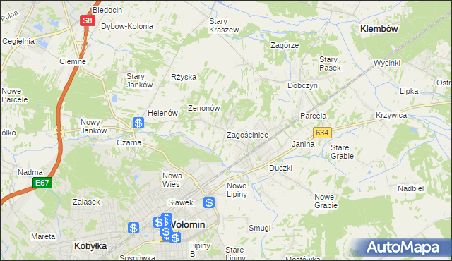 mapa Zagościniec gmina Wołomin, Zagościniec gmina Wołomin na mapie Targeo