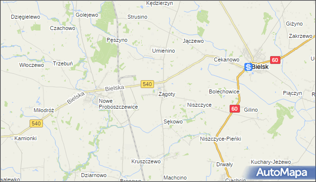 mapa Zągoty, Zągoty na mapie Targeo