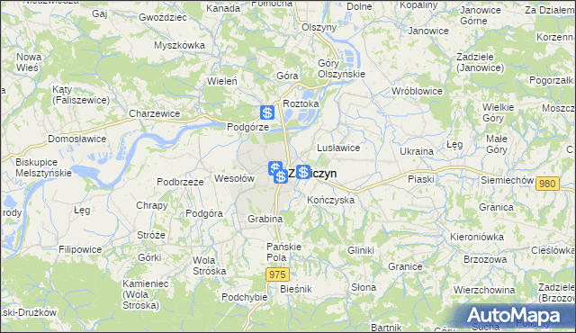 mapa Zakliczyn powiat tarnowski, Zakliczyn powiat tarnowski na mapie Targeo