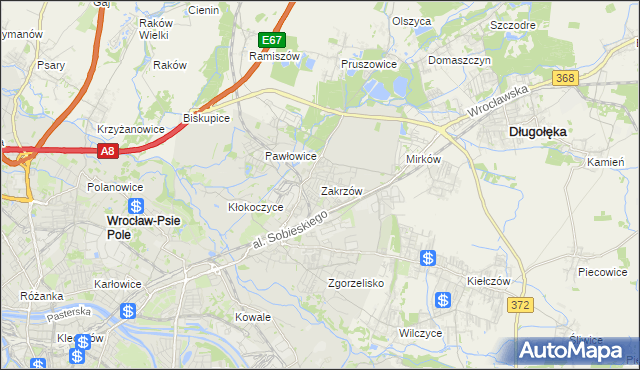 mapa Zakrzów gmina Wrocław, Zakrzów gmina Wrocław na mapie Targeo