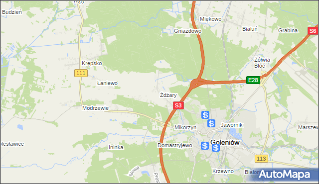 mapa Żdżary gmina Goleniów, Żdżary gmina Goleniów na mapie Targeo