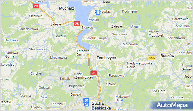 mapa Zembrzyce, Zembrzyce na mapie Targeo