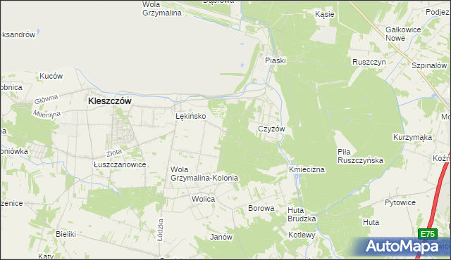 mapa Adamów gmina Kleszczów, Adamów gmina Kleszczów na mapie Targeo