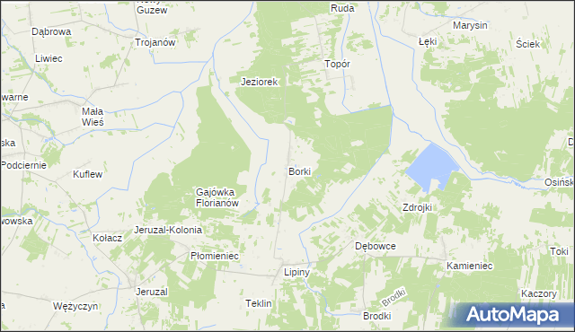 mapa Borki gmina Mrozy, Borki gmina Mrozy na mapie Targeo