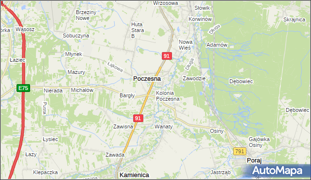 mapa Kolonia Poczesna, Kolonia Poczesna na mapie Targeo