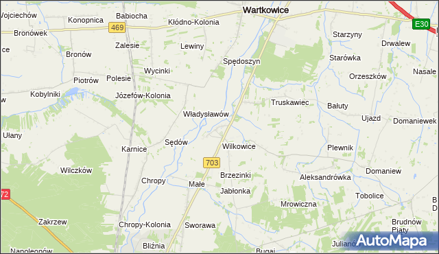 mapa Tur gmina Wartkowice, Tur gmina Wartkowice na mapie Targeo