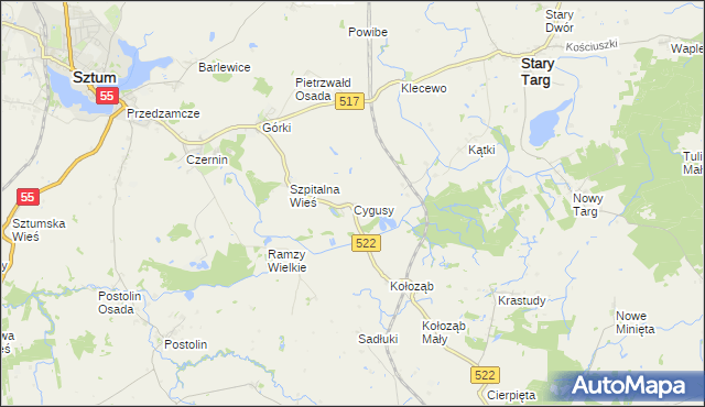 mapa Cygusy, Cygusy na mapie Targeo