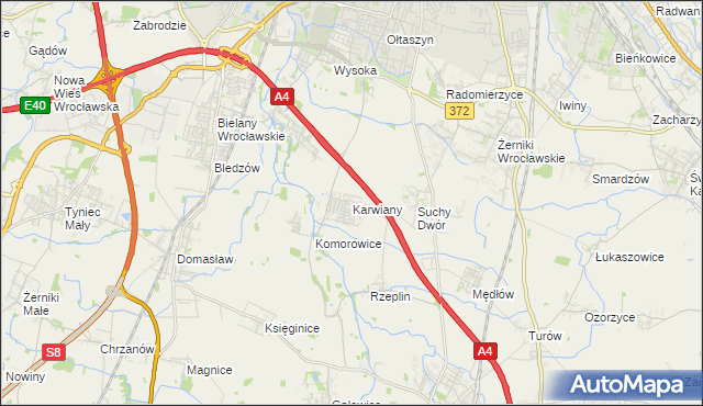 mapa Karwiany, Karwiany na mapie Targeo