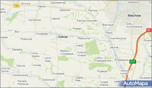 mapa Krępa gmina Gołcza, Krępa gmina Gołcza na mapie Targeo