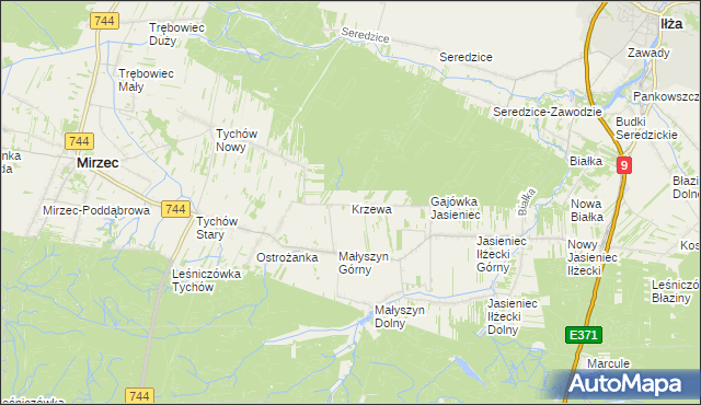 mapa Krzewa gmina Iłża, Krzewa gmina Iłża na mapie Targeo