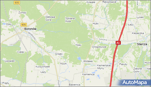 mapa Niwy gmina Woźniki, Niwy gmina Woźniki na mapie Targeo