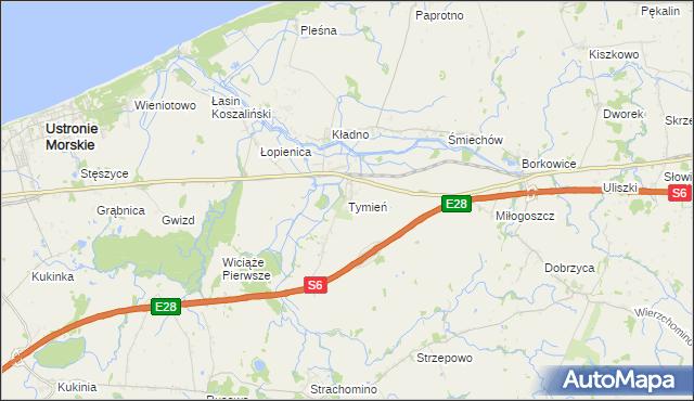 mapa Tymień gmina Będzino, Tymień gmina Będzino na mapie Targeo