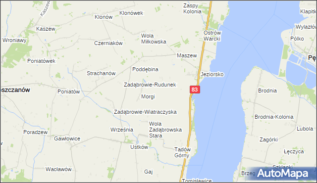 mapa Zakrzew gmina Warta, Zakrzew gmina Warta na mapie Targeo