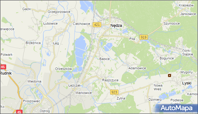 mapa Babice gmina Nędza, Babice gmina Nędza na mapie Targeo