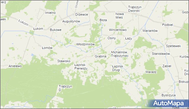 mapa Grabina gmina Zagórów, Grabina gmina Zagórów na mapie Targeo