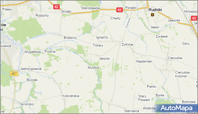 mapa Jelonki gmina Rudniki, Jelonki gmina Rudniki na mapie Targeo