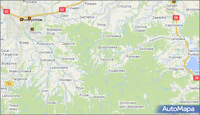 mapa Kaczyna gmina Wadowice, Kaczyna gmina Wadowice na mapie Targeo