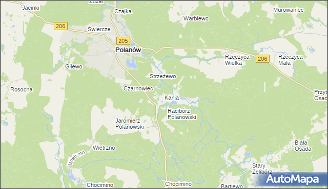 mapa Kania gmina Polanów, Kania gmina Polanów na mapie Targeo