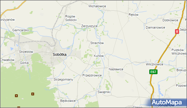 mapa Kunów gmina Sobótka, Kunów gmina Sobótka na mapie Targeo