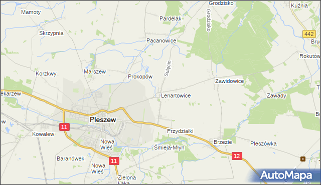 mapa Lenartowice gmina Pleszew, Lenartowice gmina Pleszew na mapie Targeo