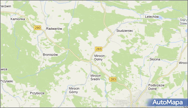 mapa Mirocin Dolny, Mirocin Dolny na mapie Targeo